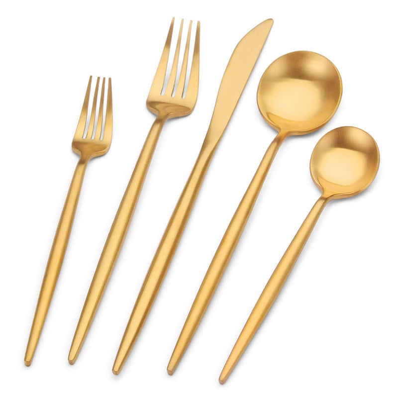 Bettlife Matte Gold Silverware Set Stainless Steel Satin Finish Flatware Cutlery Set for 4 20Piece Spoons and Forks Kitchen Utensil Set Dishwasher Safe Matte Gold 20 P