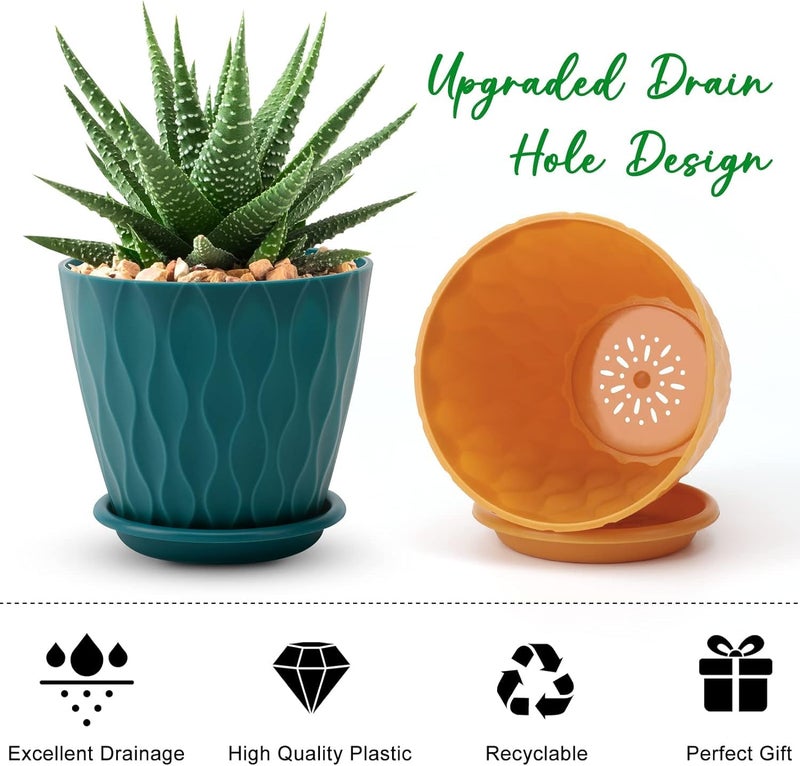 YNNICO 6 inch Plant Pots, 5 Pack Flower Pots Outdoor Indoor, Planters with Drainage Holes and Tray Saucersï¼ˆMulticolorï¼‰ - Image 3