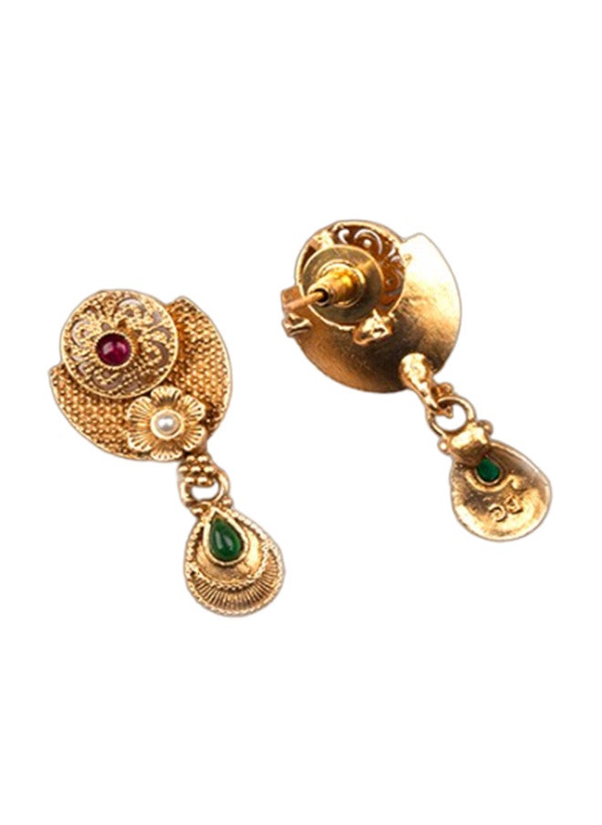 StileAdda Gold-Plated Stone-Studded Kempu Jewellery Set with Necklace and Earrings - Image 5