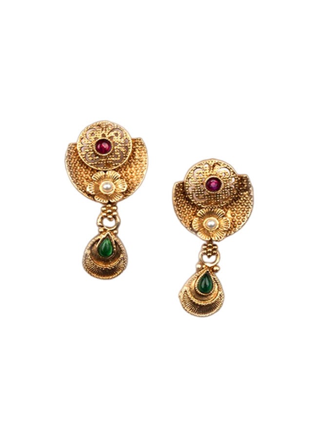 StileAdda Gold-Plated Stone-Studded Kempu Jewellery Set with Necklace and Earrings - Image 4