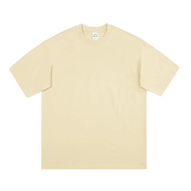600G heavyweight American-style pure cotton short-sleeved t-shirt couple solid color top casual plus-size base shirt pure white t-shirt for men and women - Image 1