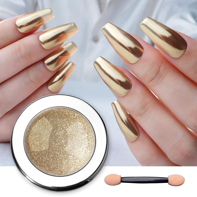 Pretty Diva Chrome Nail Powder - Champagne Gold Mirror Effect Nail Chrome Powders, Highlight Metallic Chrome Powder for Nail Art Pigment Chrome Powder for Nails (Champagne, 1g) - Image 1