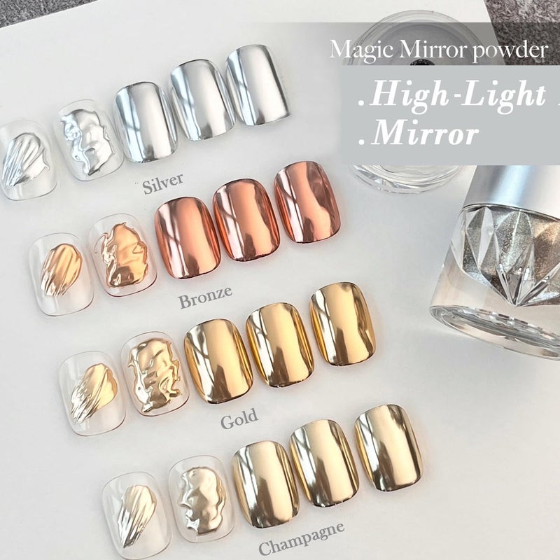 Pretty Diva Chrome Nail Powder - Champagne Gold Mirror Effect Nail Chrome Powders, Highlight Metallic Chrome Powder for Nail Art Pigment Chrome Powder for Nails (Champagne, 1g) - Image 2