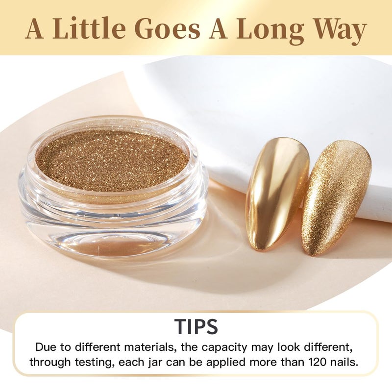 Pretty Diva Chrome Nail Powder - Champagne Gold Mirror Effect Nail Chrome Powders, Highlight Metallic Chrome Powder for Nail Art Pigment Chrome Powder for Nails (Champagne, 1g) - Image 4