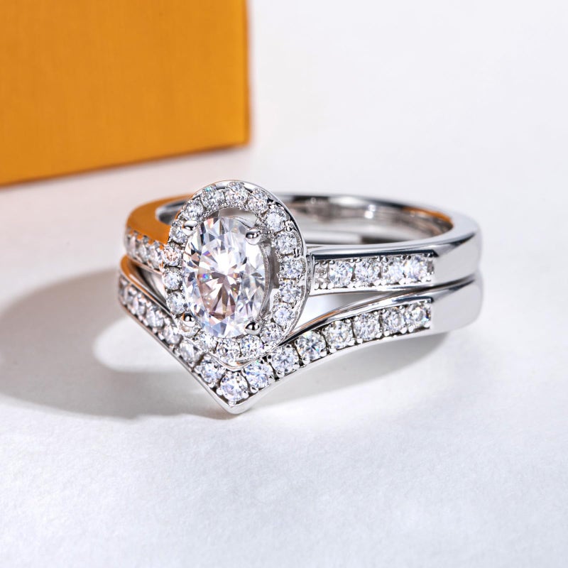 AimiIee Moissanite Wedding Rings Set Oval Cut Bridal Set 1.525CTTW D Color VVS1 Clarity 925 Sterling Silver Engagement Promise Rings for Women with Certificate Size 6.5 - Image 3