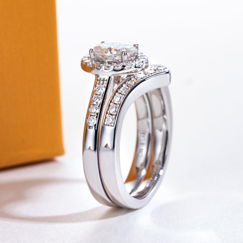 AimiIee Moissanite Wedding Rings Set Oval Cut Bridal Set 1.525CTTW D Color VVS1 Clarity 925 Sterling Silver Engagement Promise Rings for Women with Certificate Size 6.5 - Image 4