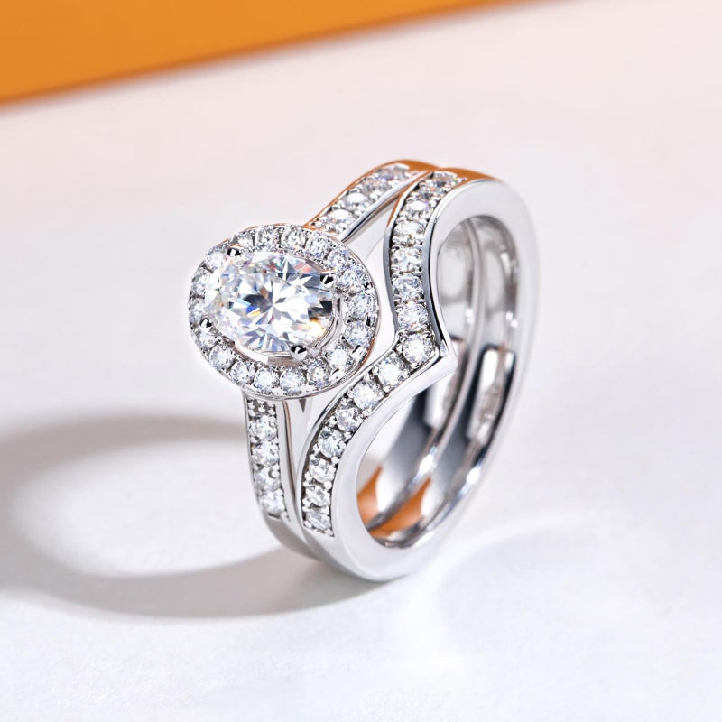 AimiIee Moissanite Wedding Rings Set Oval Cut Bridal Set 1.525CTTW D Color VVS1 Clarity 925 Sterling Silver Engagement Promise Rings for Women with Certificate Size 6.5 - Image 5