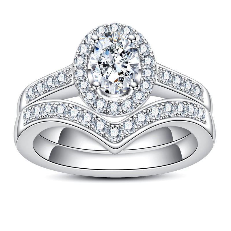 AimiIee Moissanite Wedding Rings Set Oval Cut Bridal Set 1.525CTTW D Color VVS1 Clarity 925 Sterling Silver Engagement Promise Rings for Women with Certificate Size 6.5 - Image 1
