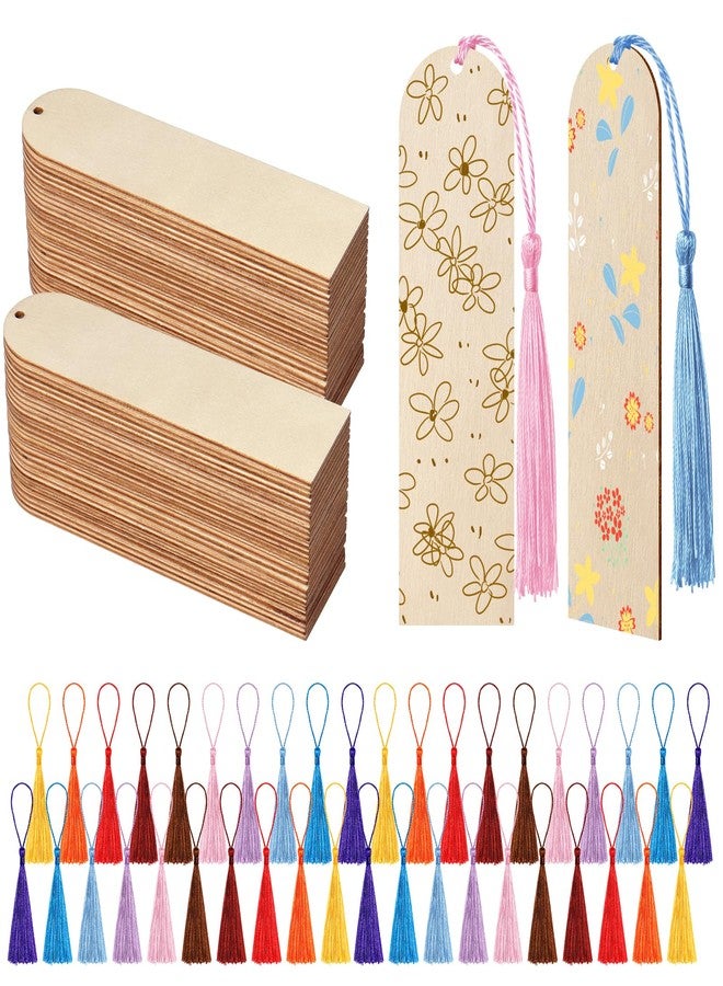 HAPY SHOP 50 PCS Wooden Bookmarks with 50 PCS Multi-Color Tassels,4.7x1.2 in Blank Bookmark DIY Bookmarks,Book Mark Craft for Christmas, Valentine’s Day, Birthdays - Image 1