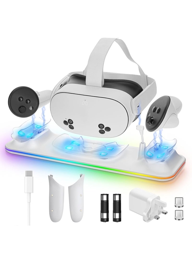 XICEN Charging Dock with RGB Light for Meta Quest 3s, Charging Stand for VR Headset & Controllers, Quest 3S Accessories with 2 Rechargeable Batteries  - Image 1