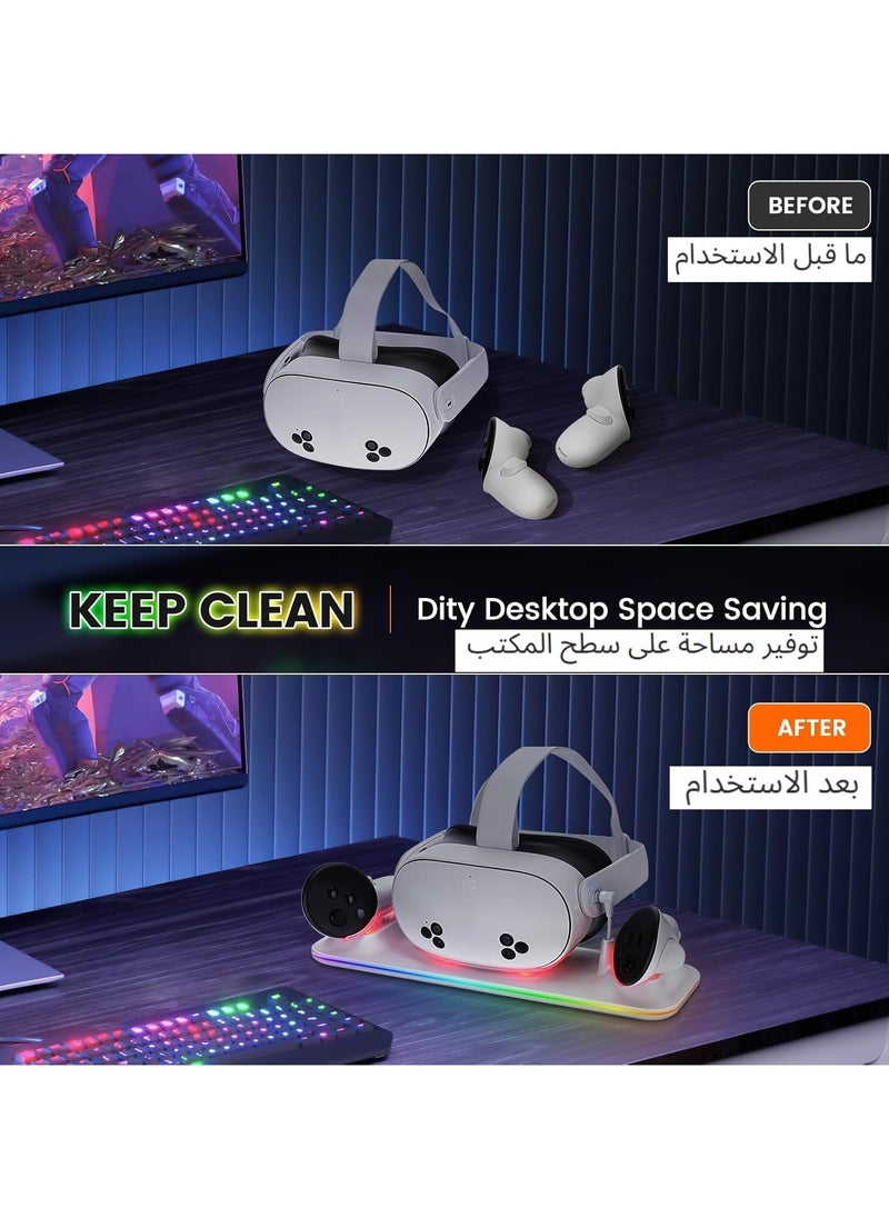 XICEN Charging Dock with RGB Light for Meta Quest 3s, Charging Stand for VR Headset & Controllers, Quest 3S Accessories with 2 Rechargeable Batteries  - Image 5