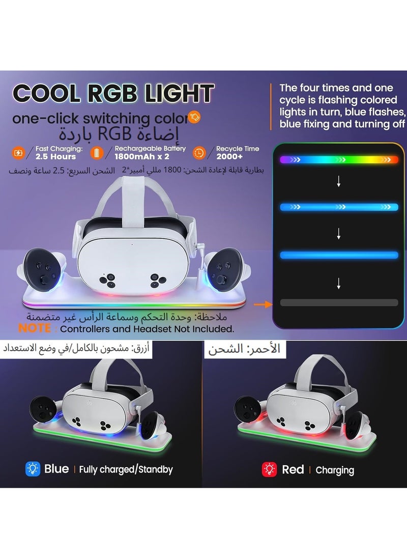 XICEN Charging Dock with RGB Light for Meta Quest 3s, Charging Stand for VR Headset & Controllers, Quest 3S Accessories with 2 Rechargeable Batteries  - Image 2