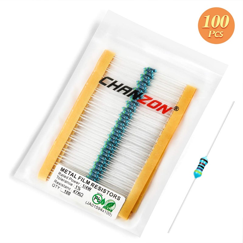 CHANZON 100pcs 47K Ω ohm Resistor 1/4W (0.25W) Metal Film Fixed Resistor 0.01 ±1% Tolerance 47KR MF Through Hole Resistors Current Limiting Rohs Certificated - Image 3
