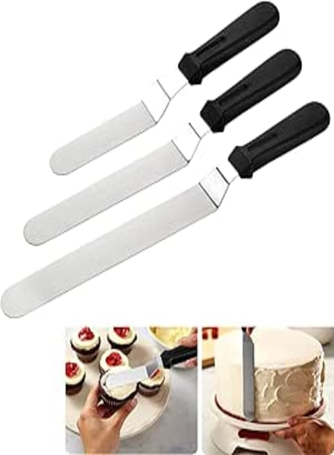 Anck Cake Decorating Angled Icing Spatula Set of Stainless Steel Offset Frosting Spatulas (Multi-purpose shovel),Silver,3 PACK 6 8 & 10 Inch,‎A0039F
