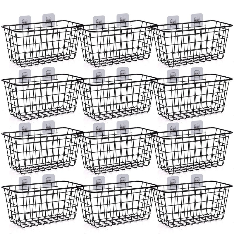 XINFULL 12 Pack Wire Storage Baskets Household Metal WallMounted Containers Organizer Bins for Kitchen Bathroom Freezer Pantry Closet Laundry Room Cabinets Garage Shelf Medium