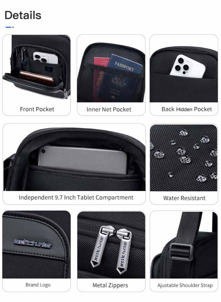 ARCTIC HUNTER - Lightweight Crossbody Sling Bag, Work Office Messenger Bag for Men, Black - Image 1