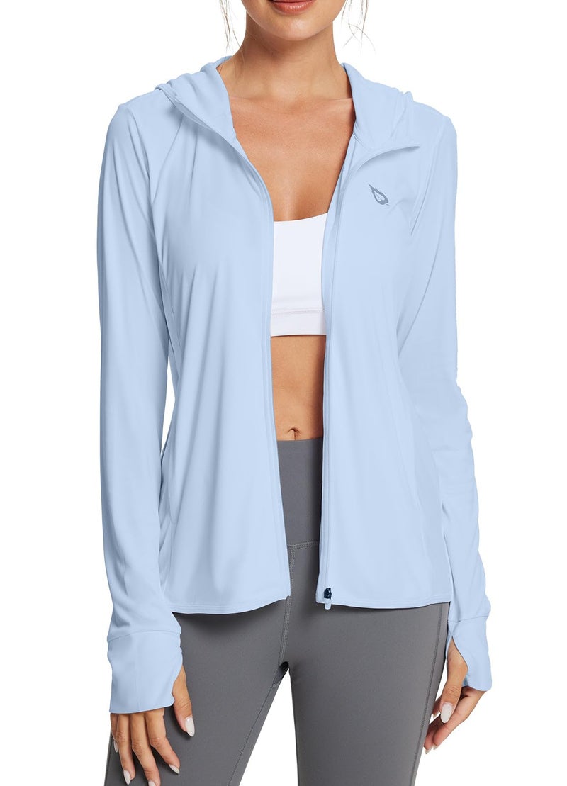 baleaf Women's SPF Jacket Sun Shirt UV Protection Hoodie Zip Up Long Sleeve Hooded Summer Clothing Running Hiking Kentucky Blue L - Image 1