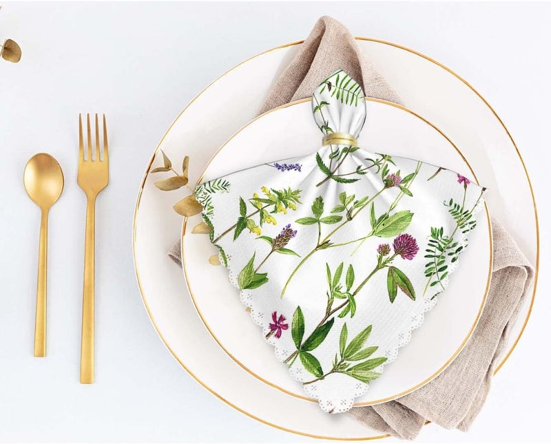 Yibeas Field Flowers Cloth Table Napkins Set of 4 Nature Green Leaves Botanical Plant Purple Flower Table Decoration Dinner Napkins for Kitchen 18 x 18 inch - Image 5