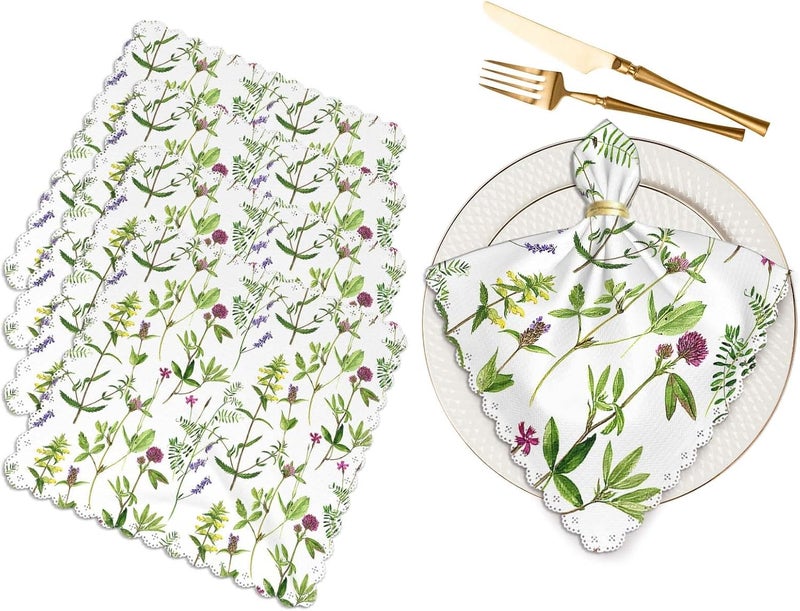 Yibeas Field Flowers Cloth Table Napkins Set of 4 Nature Green Leaves Botanical Plant Purple Flower Table Decoration Dinner Napkins for Kitchen 18 x 18 inch - Image 1