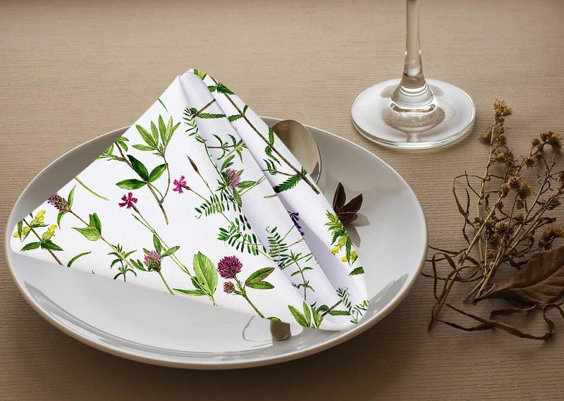 Yibeas Field Flowers Cloth Table Napkins Set of 4 Nature Green Leaves Botanical Plant Purple Flower Table Decoration Dinner Napkins for Kitchen 18 x 18 inch - Image 3