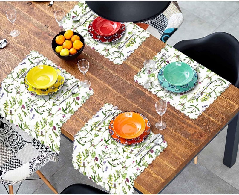 Yibeas Field Flowers Cloth Table Napkins Set of 4 Nature Green Leaves Botanical Plant Purple Flower Table Decoration Dinner Napkins for Kitchen 18 x 18 inch - Image 4