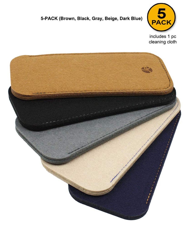 JAVOedge [5 PACK], Soft Felt Slip In Pouch Case for Sunglasses, Reading Glasses, MicroFiber Cloth - Image 2