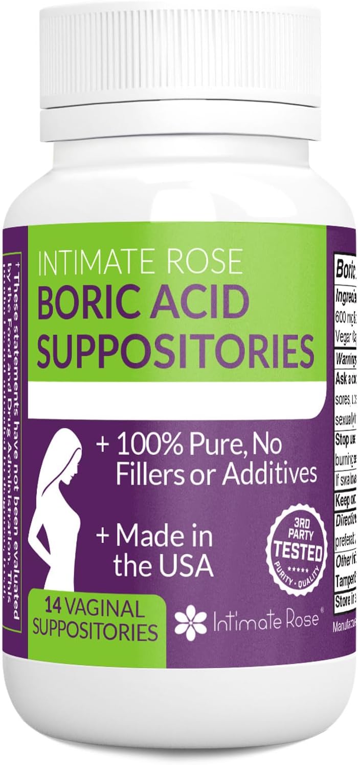 Intimate Rose Boric Acid Suppositories - Manages Odor - Promote pH Balance for Women Vaginal-Health - 14-Count Medical Grade Boric Acid (600mg)