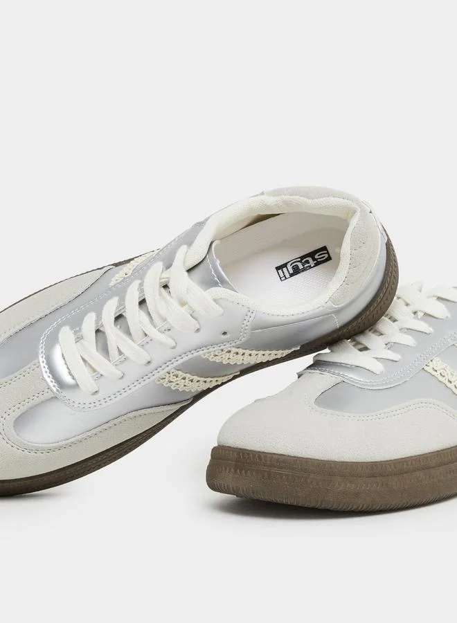 Styli Styli Metallic Panelled Lace Up Sneakers