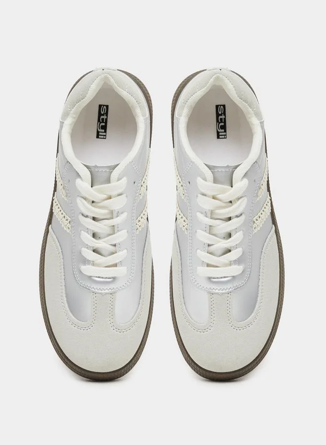 Styli Styli Metallic Panelled Lace Up Sneakers