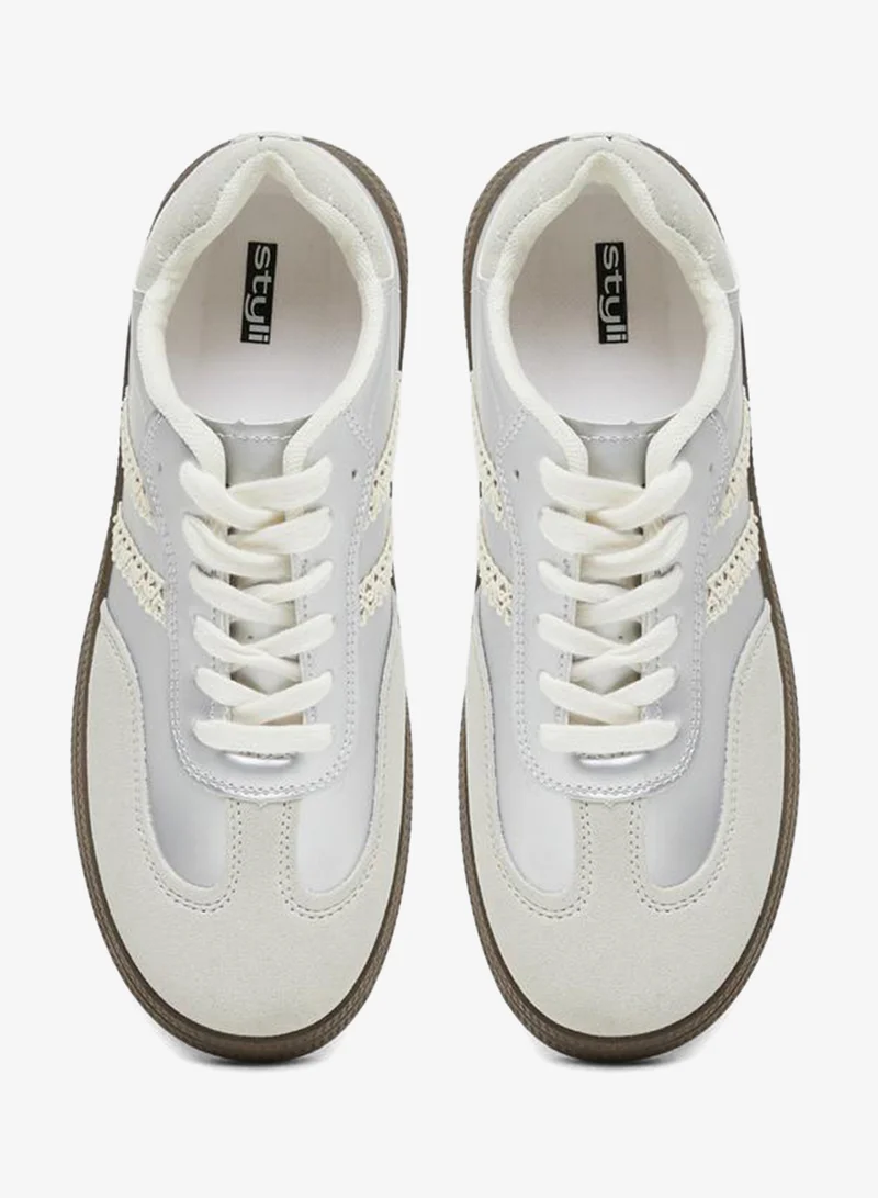 Styli Active Metallic Panelled Lace Up Sneakers