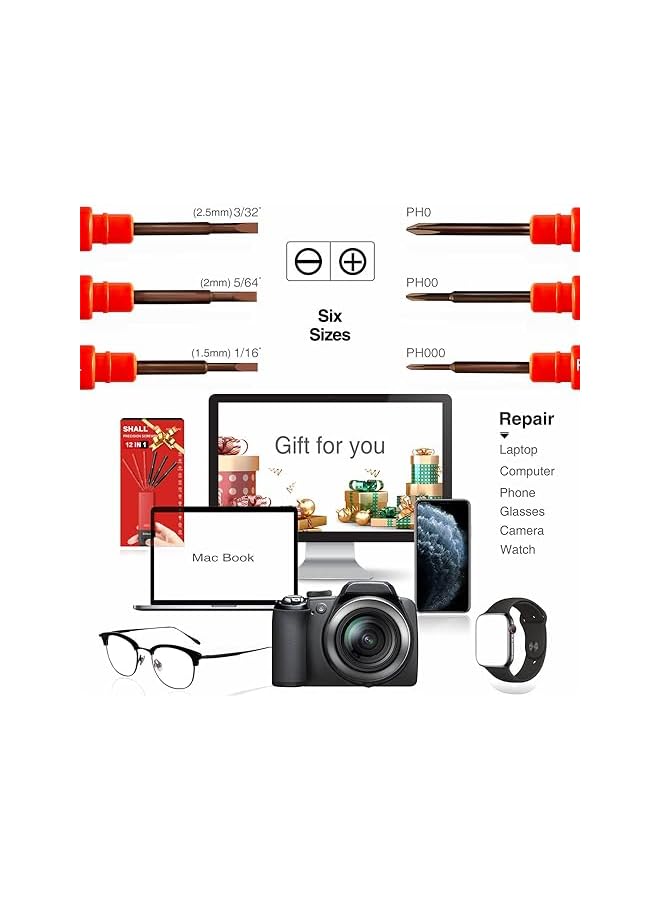 promass 6-Piece Precision Screwdriver Set, 12 Sizes Magnetic Small Screwdrivers Included, Double-end S2 Mini Phillips/Slotted/Torx/Pentalobe/Triwing, Repair Tool Kit for Laptop, Watch, Electronics - Image 2