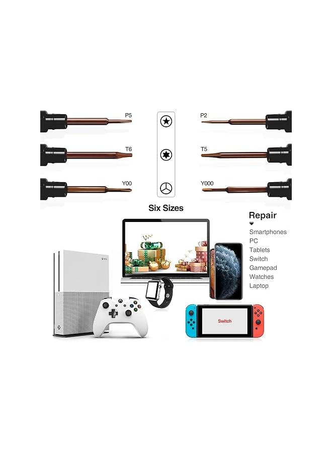 promass 6-Piece Precision Screwdriver Set, 12 Sizes Magnetic Small Screwdrivers Included, Double-end S2 Mini Phillips/Slotted/Torx/Pentalobe/Triwing, Repair Tool Kit for Laptop, Watch, Electronics - Image 3
