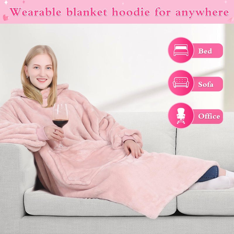 KPBLIS Wearable Blanket Hoodie Gifts for Women and Men, Oversized Hooded Blankets Sweatshirt, Cozy and Warm Fleece Blanket with Sleeves and Giant Pocket for Adults and Kids, Pink - Image 3
