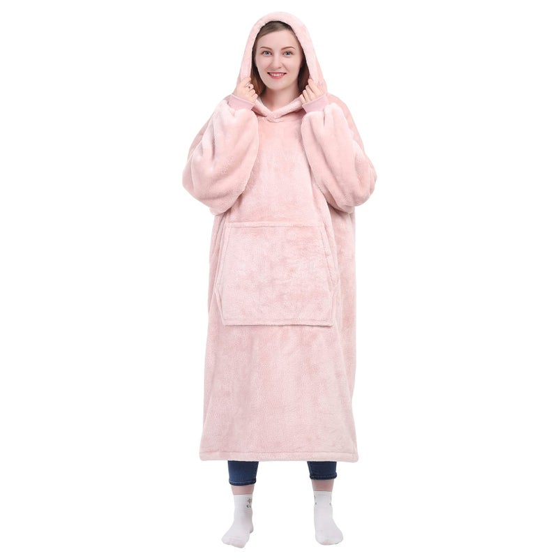 KPBLIS Wearable Blanket Hoodie Gifts for Women and Men, Oversized Hooded Blankets Sweatshirt, Cozy and Warm Fleece Blanket with Sleeves and Giant Pocket for Adults and Kids, Pink - Image 1