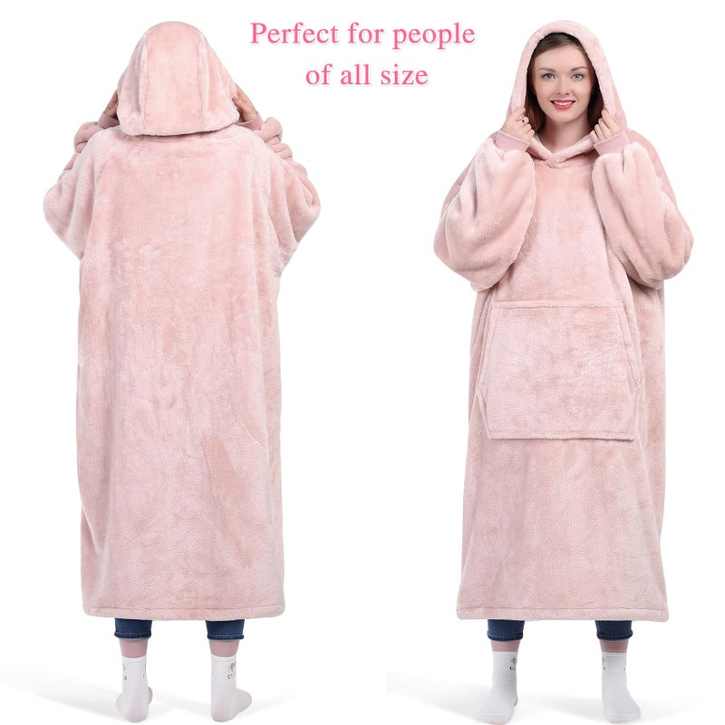 KPBLIS Wearable Blanket Hoodie Gifts for Women and Men, Oversized Hooded Blankets Sweatshirt, Cozy and Warm Fleece Blanket with Sleeves and Giant Pocket for Adults and Kids, Pink - Image 2