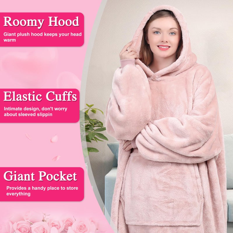 KPBLIS Wearable Blanket Hoodie Gifts for Women and Men, Oversized Hooded Blankets Sweatshirt, Cozy and Warm Fleece Blanket with Sleeves and Giant Pocket for Adults and Kids, Pink - Image 5