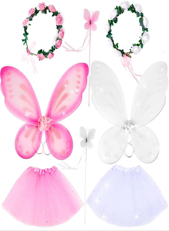 Flahard 8 Pack Girls Fairy Wings Bulk Butterfly Wings Butterfly Angel Costume Wing with Wings, Tutu Skirt, Wand for Kids Wedding Bee Cosplay Party Dress up, 2 Colors - Image 1