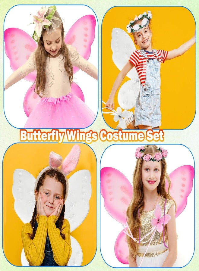 Flahard 8 Pack Girls Fairy Wings Bulk Butterfly Wings Butterfly Angel Costume Wing with Wings, Tutu Skirt, Wand for Kids Wedding Bee Cosplay Party Dress up, 2 Colors - Image 3