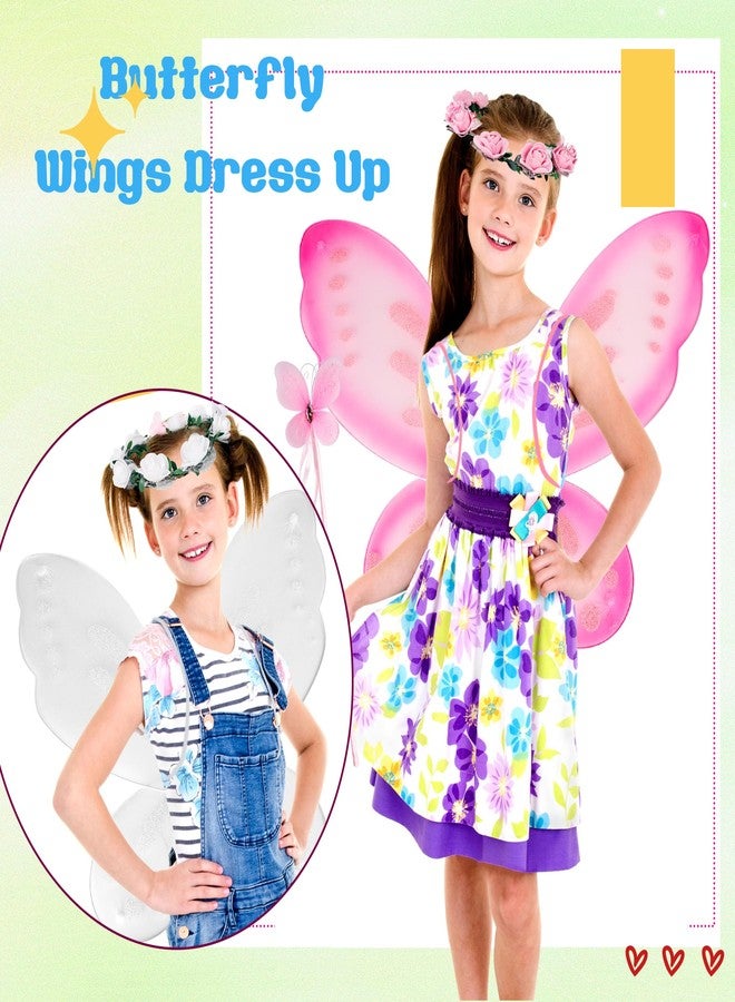 Flahard 8 Pack Girls Fairy Wings Bulk Butterfly Wings Butterfly Angel Costume Wing with Wings, Tutu Skirt, Wand for Kids Wedding Bee Cosplay Party Dress up, 2 Colors - Image 4