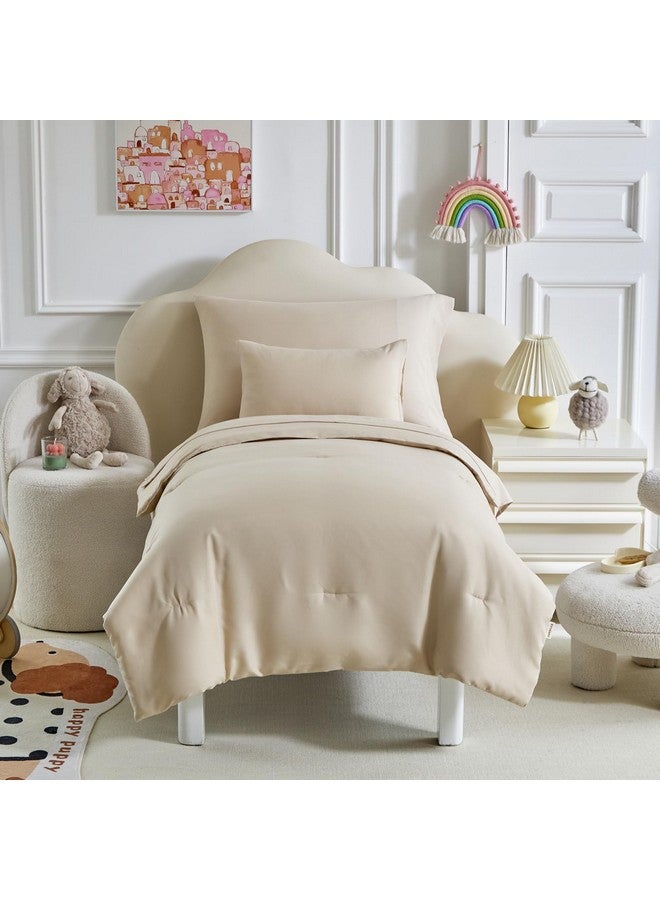 Uozzi Bedding طقم سرير للأطفال - 5 قطع طقم سرير ناعم وقابل للتنفس للأطفال للأولاد والبنات، يتضمن لحاف مبطن، شريحة ملائمة، شريحة علوية مسطحة، غطاء وسادة قياسي وغطاء وسادة للأطفال، كريمي بيج - Image 2