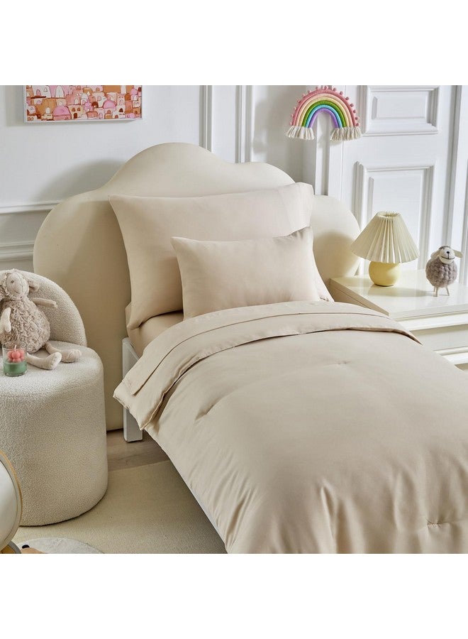 Uozzi Bedding طقم سرير للأطفال - 5 قطع طقم سرير ناعم وقابل للتنفس للأطفال للأولاد والبنات، يتضمن لحاف مبطن، شريحة ملائمة، شريحة علوية مسطحة، غطاء وسادة قياسي وغطاء وسادة للأطفال، كريمي بيج - Image 3