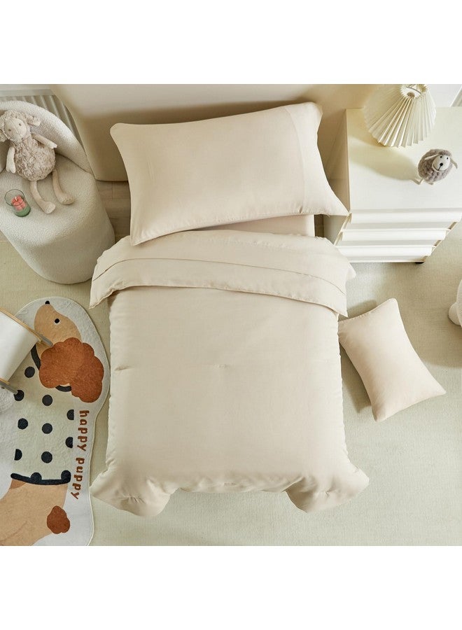 Uozzi Bedding طقم سرير للأطفال - 5 قطع طقم سرير ناعم وقابل للتنفس للأطفال للأولاد والبنات، يتضمن لحاف مبطن، شريحة ملائمة، شريحة علوية مسطحة، غطاء وسادة قياسي وغطاء وسادة للأطفال، كريمي بيج - Image 5