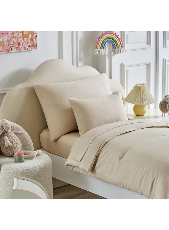 Uozzi Bedding طقم سرير للأطفال - 5 قطع طقم سرير ناعم وقابل للتنفس للأطفال للأولاد والبنات، يتضمن لحاف مبطن، شريحة ملائمة، شريحة علوية مسطحة، غطاء وسادة قياسي وغطاء وسادة للأطفال، كريمي بيج - Image 1