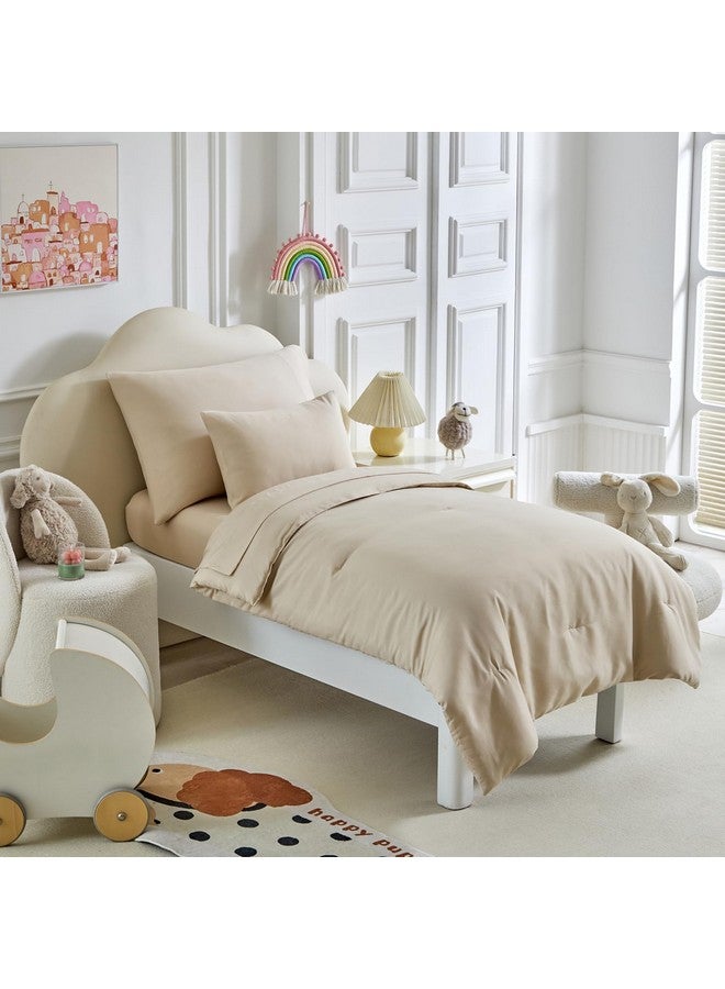 Uozzi Bedding طقم سرير للأطفال - 5 قطع طقم سرير ناعم وقابل للتنفس للأطفال للأولاد والبنات، يتضمن لحاف مبطن، شريحة ملائمة، شريحة علوية مسطحة، غطاء وسادة قياسي وغطاء وسادة للأطفال، كريمي بيج - Image 4