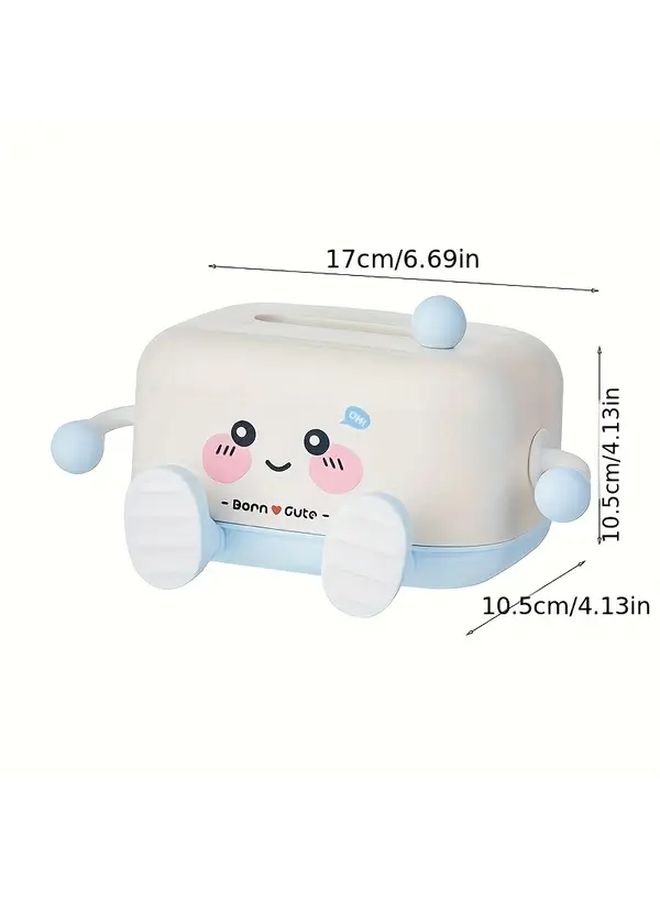 Pink Tissue Box Holder With Happy Face Design Compact Desktop Decor - Image 3