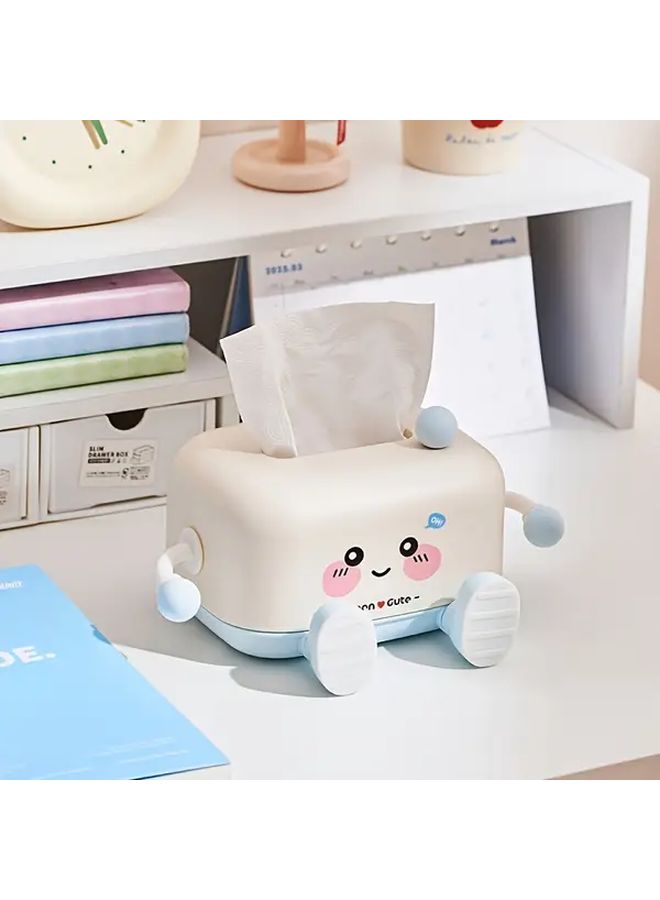 Pink Tissue Box Holder With Happy Face Design Compact Desktop Decor - Image 2
