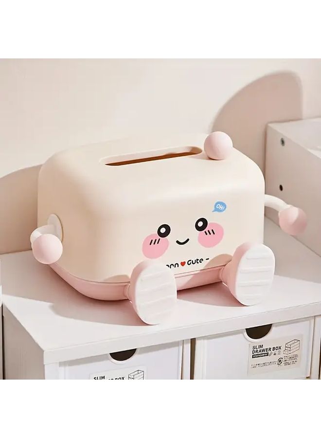 Pink Tissue Box Holder With Happy Face Design Compact Desktop Decor - Image 5