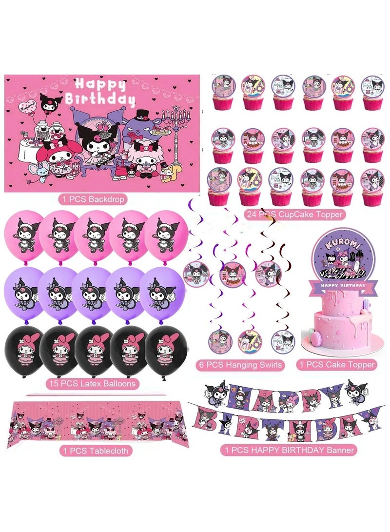 Kuromi Birthday Party Decoration Cartoon Kawaii Party Supplies Happy Birthday Banner Cake Topper 3D Balloon for Kids Girl Gifts - Image 2