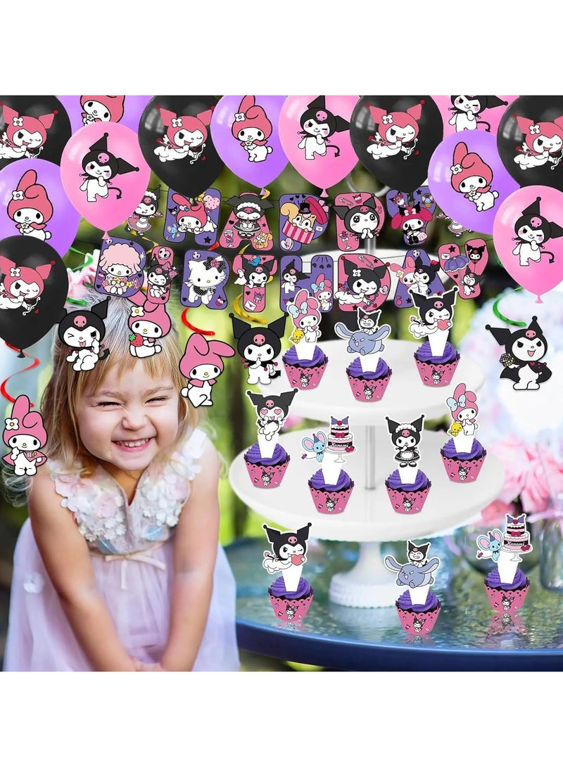 Kuromi Birthday Party Decoration Cartoon Kawaii Party Supplies Happy Birthday Banner Cake Topper 3D Balloon for Kids Girl Gifts - Image 5