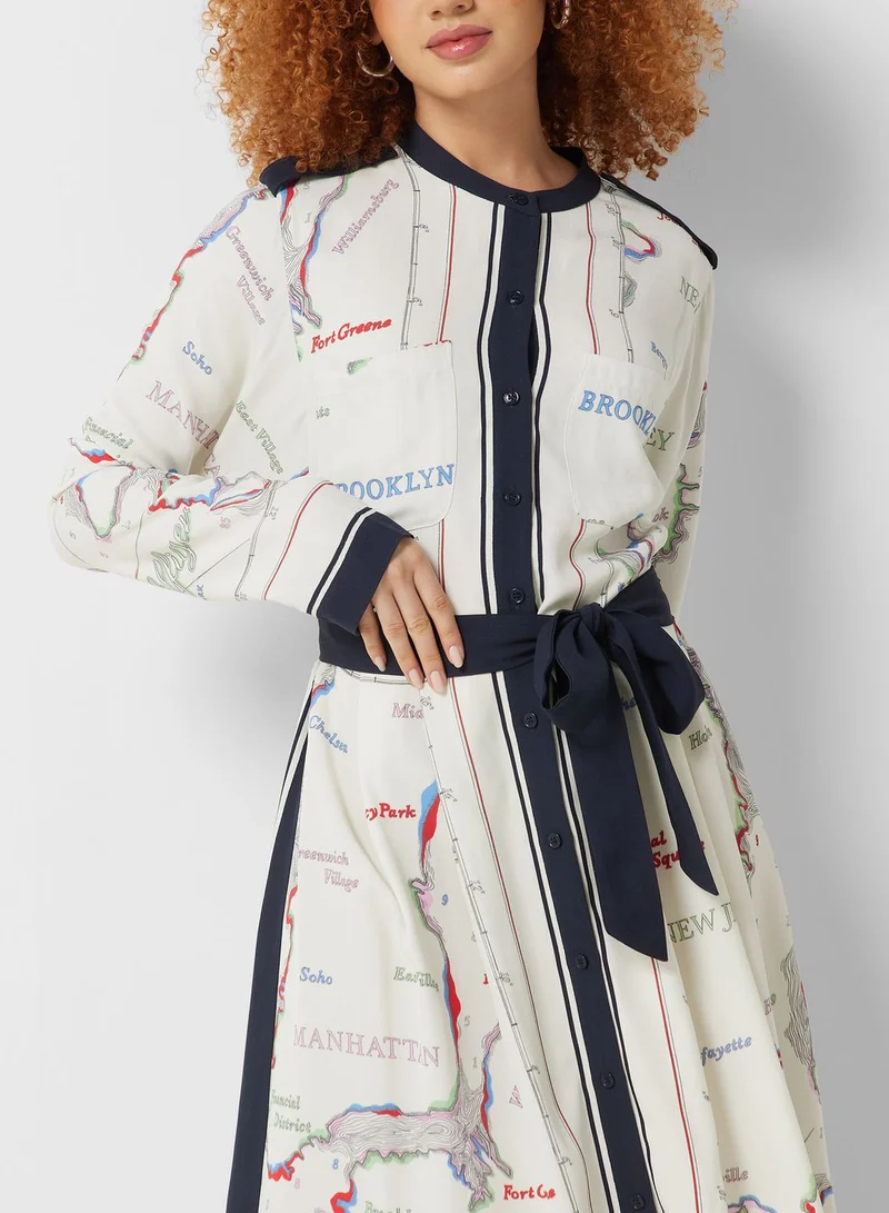 TOMMY HILFIGER Printed Button And Tie Detail Dress